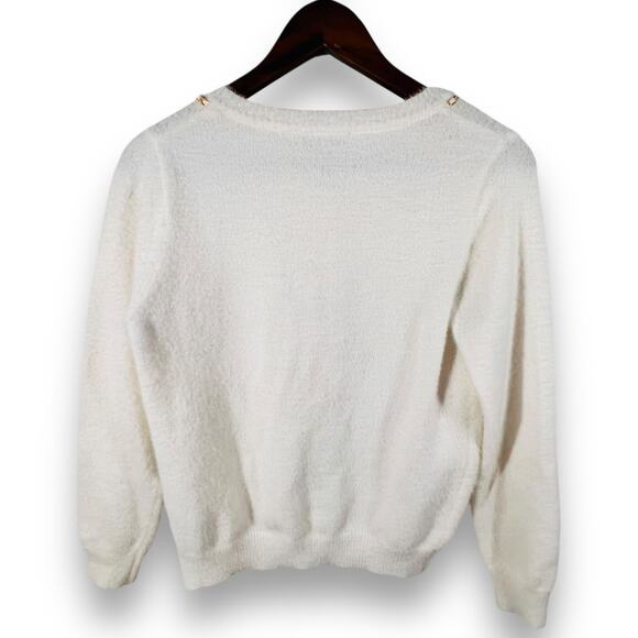 Nanette Lepore Knit Cardigan White Gold Chain Trim Quiet Luxury Style Size M - Picture 4 of 11